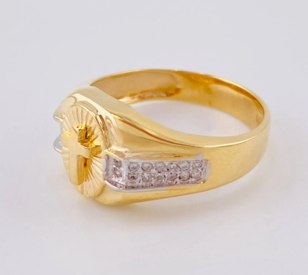 Anillo Cruz Diamantado 5.9 g / T9 Dos Oros Amarillo Blanco 18K