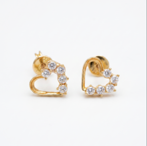 3 Topos corazon con swarovski blanco 1.6gr/ Largo 0.7cm Oro Amarillo