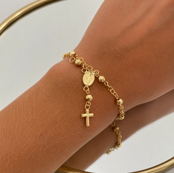 Pulso tipo denario con cruz tubular y cristo Oro amarillo 18k 3,75 Gr / 2,8 mm / 17 Cm Broche 0,60