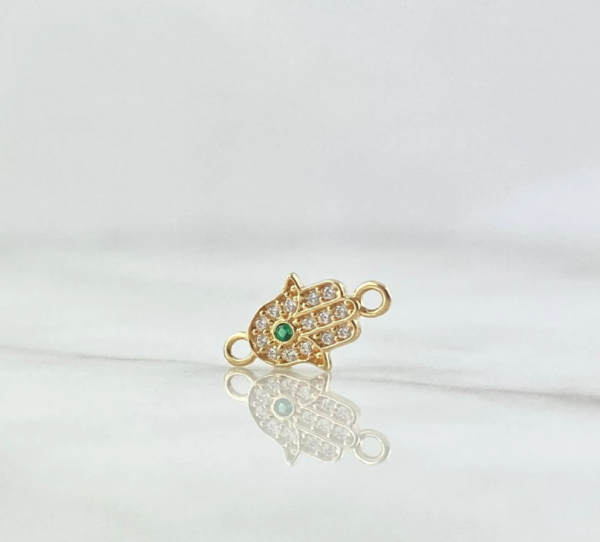 Herraje Mano Hamsa 0.55gr / 1.4cm / Circones Blancos Y Verde Oro Amarillo 18K