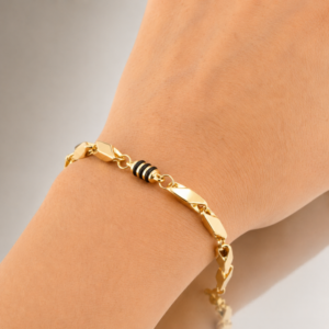 Pulso Rustico Cauchos Negros 5.65 g / 19.7 cm / 5 mm Oro Amarillo 18K