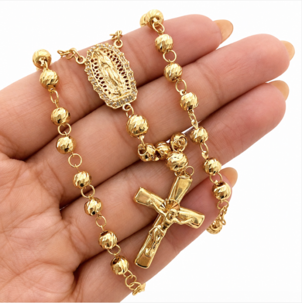 Screenshot_160 Rosario Bola Diamantada virgen guadalupe Casting Oro amarillo 18k +1 / 14,75 Gr / 5 mm / 60 Cm