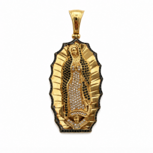 Screenshot_176 Dije virgen de guadalupe con circones negros y blancos Oro amarillo 18k 23,85 Gr / 27,7 mm / 6,1 Cm