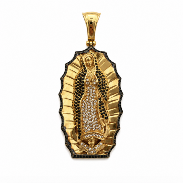 Screenshot_176 Dije virgen de guadalupe con circones negros y blancos Oro amarillo 18k 23,85 Gr / 27,7 mm / 6,1 Cm