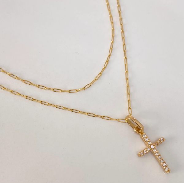 Set Cadena ● Cajon + Dije Circones Blancos Oro amarillo 18k 2,05 Gr / 1,1 mm / 50 Cm *