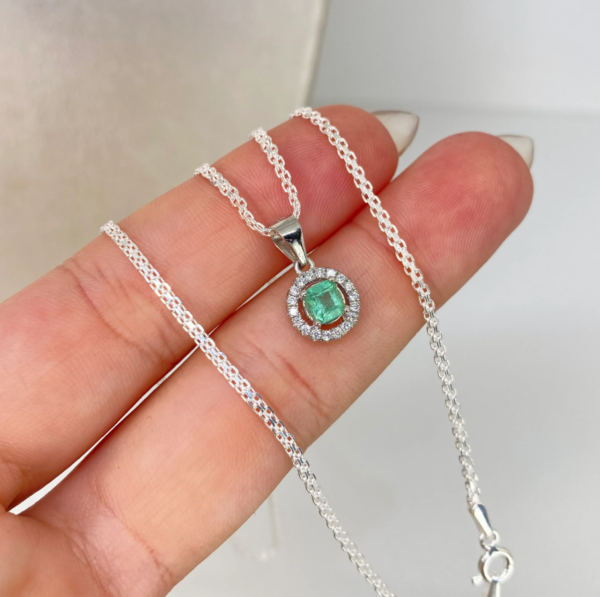 Set Cadena China + Dije Esmeralda 60PTS Plata 925 3,5 Gr / 1,6 mm / 50 Cm *