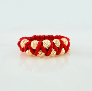 Screenshot_65 Anillo Tejido Rojo Bolas Diamantados 0.6 g / T8 Oro Amarillo 18K