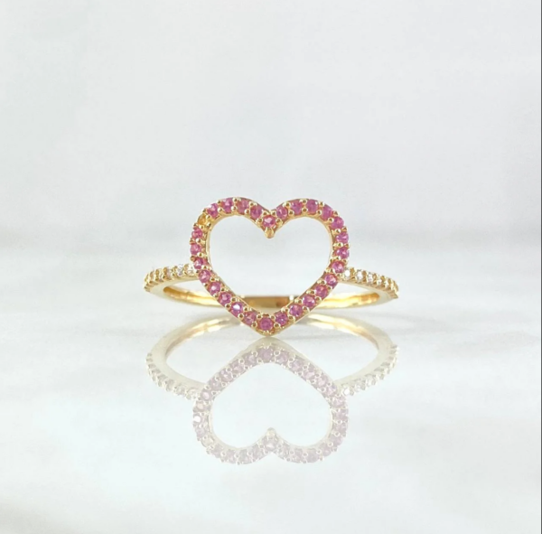 Anillo Corazón Silueta 1.5gr / T6 3/4 / Circones Blancos Lila Oro Amarillo 18K