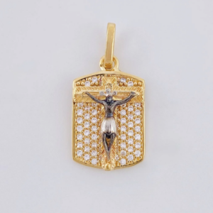 Dije Placa Cruz Cristo 2.25 g / 2.3 cm Dos Oros Amarillo Blanco 18K